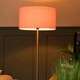 image 1 of ValueLights Tavel Brushed Chrome Silver Floor Lamp with Table and Pink Shade