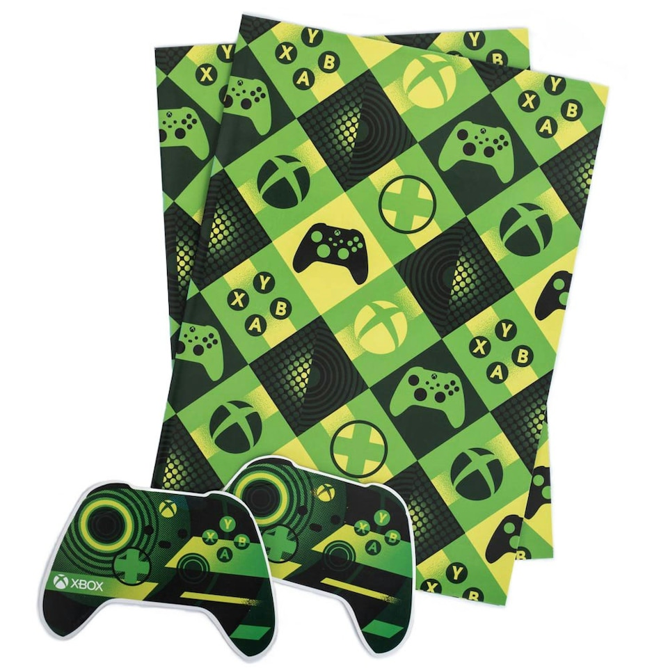 image 1 of Xbox Game Controller Gift Wrap - Green/Black/Yellow - One Size