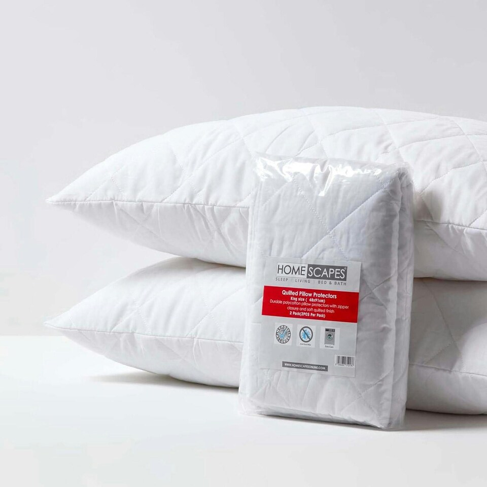 image 1 of Homescapes King Size Quilted Pillow Protector - Pack of 2 | White | King