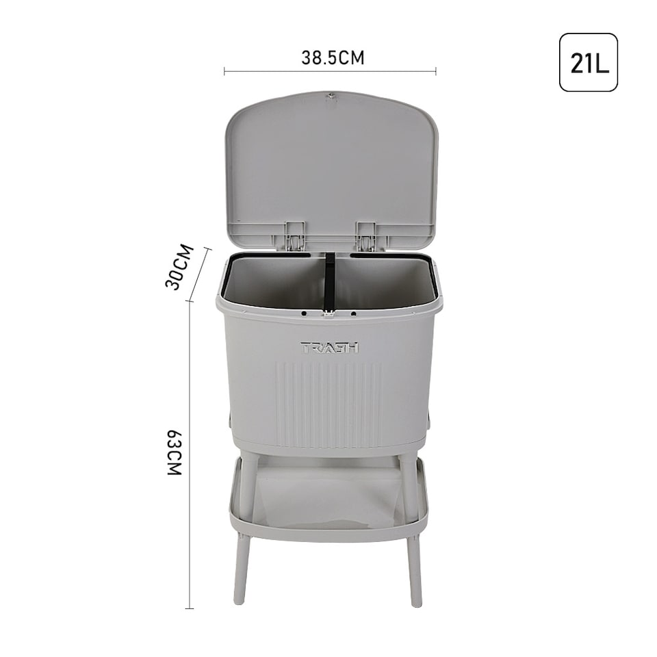 image 1 of Living and Home 21L 2-Tier Dry Wet Separation Trash Bin | Grey