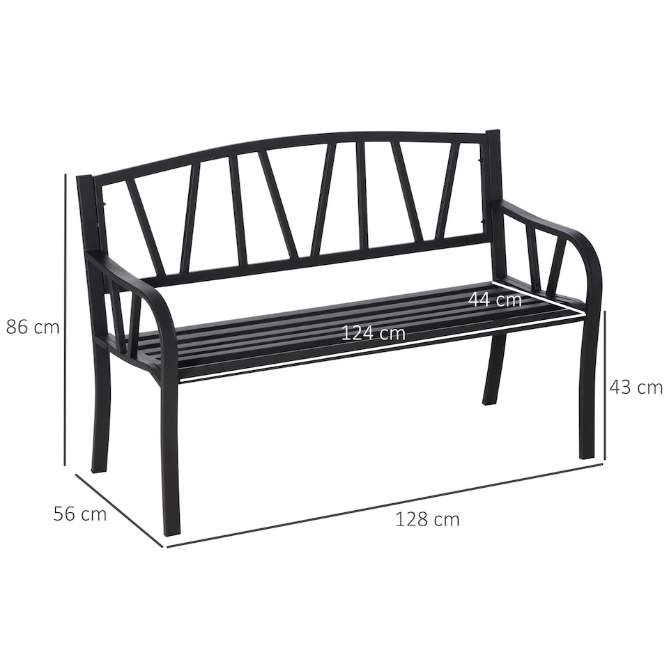 image 1 of Outsunny 2Seater Garden Bench Solid Metal Loveseat Outdoor Furniture for Patio Family Chair w Decorative Backrest Ergonomic Armrest