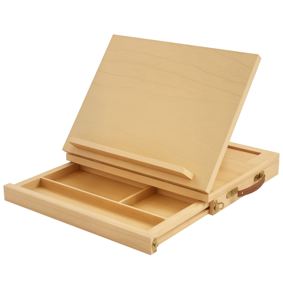 image 1 of Vinsetto Wooden Table Easel Box, Adjustable Beechwood Table Box Easel with Storage Drawer, Portable Folding Artist Drawing & Sketching Board for Adults, Beginners, Artists Painting | Brown
