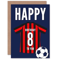 Football Strip Kit Red Striped Top Age 8 Year Old Child Kids 8th Birthday Card