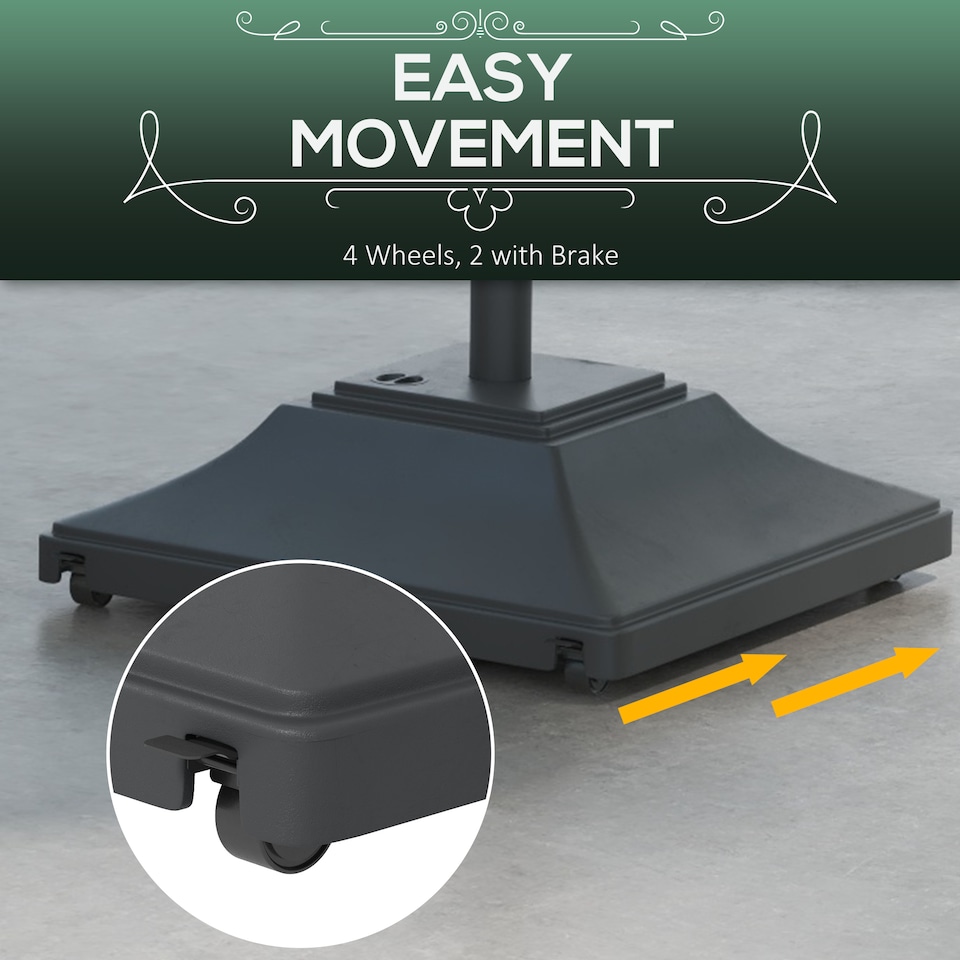 image 1 of Outsunny 60kg Square Parasol Base with Wheels Fillable Plastic Umbrella Stand | Black | Black