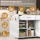 image 4 of VILUXE Mobile Kitchen Island with Foldable Worktop, 2 Drawers, Adjustable Shelves, Towel Rail, Wheels and Solid Wood Feet, White and Natural