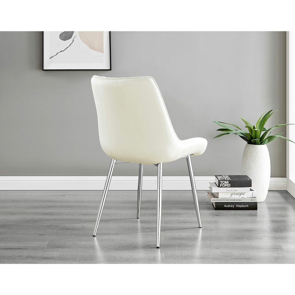 image 1 of Furniturebox 2x Pesaro Cream Velvet Silver Leg Luxury Dining Chairs
