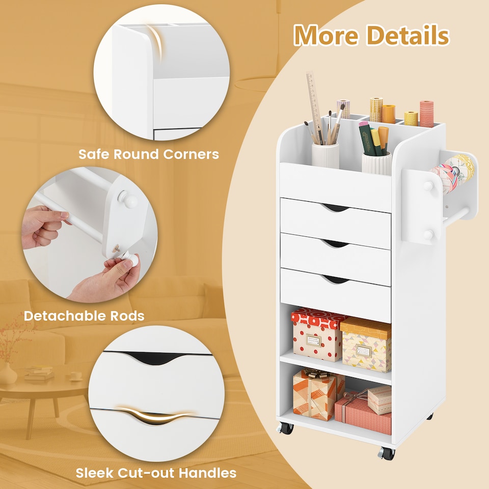 image 1 of COSTWAY Rolling Storage Cart Mobile Storage Cabinet White