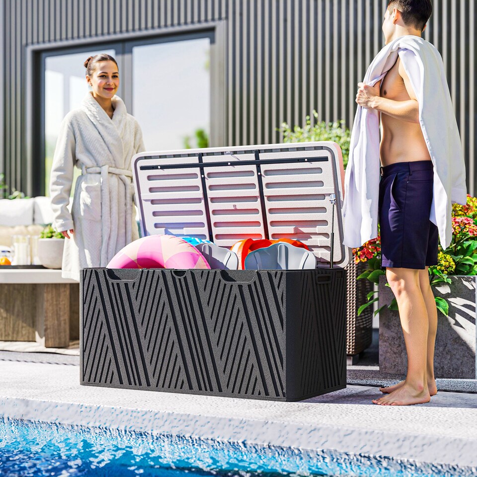 image 1 of Outsunny 380L Garden Storage Box Outdoor Storage Box Waterproof with Lockable Lid and Moulded Handles, Double-Layer HDPE Deck Box, 115 x 60 x 60 cm