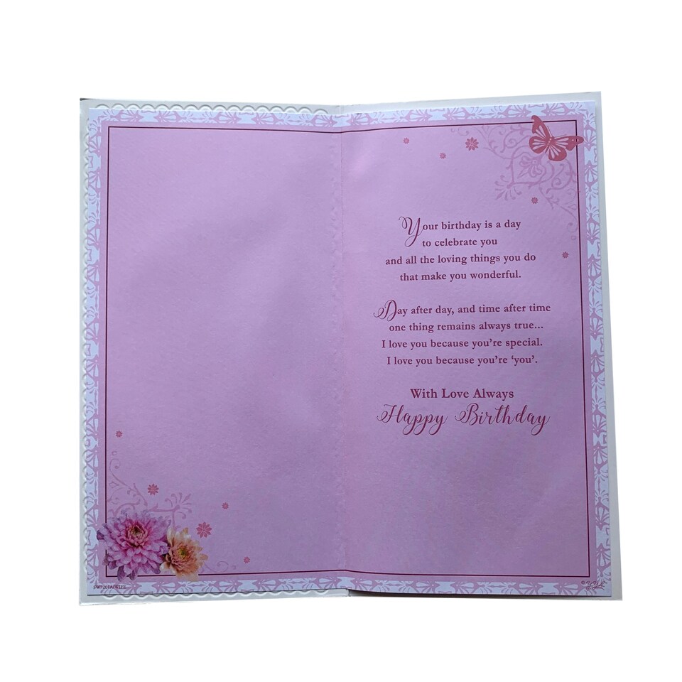 image 1 of With Love To My Wife On Your 80th Birthday Flowers and Butterflies Design Soft Whispers Card