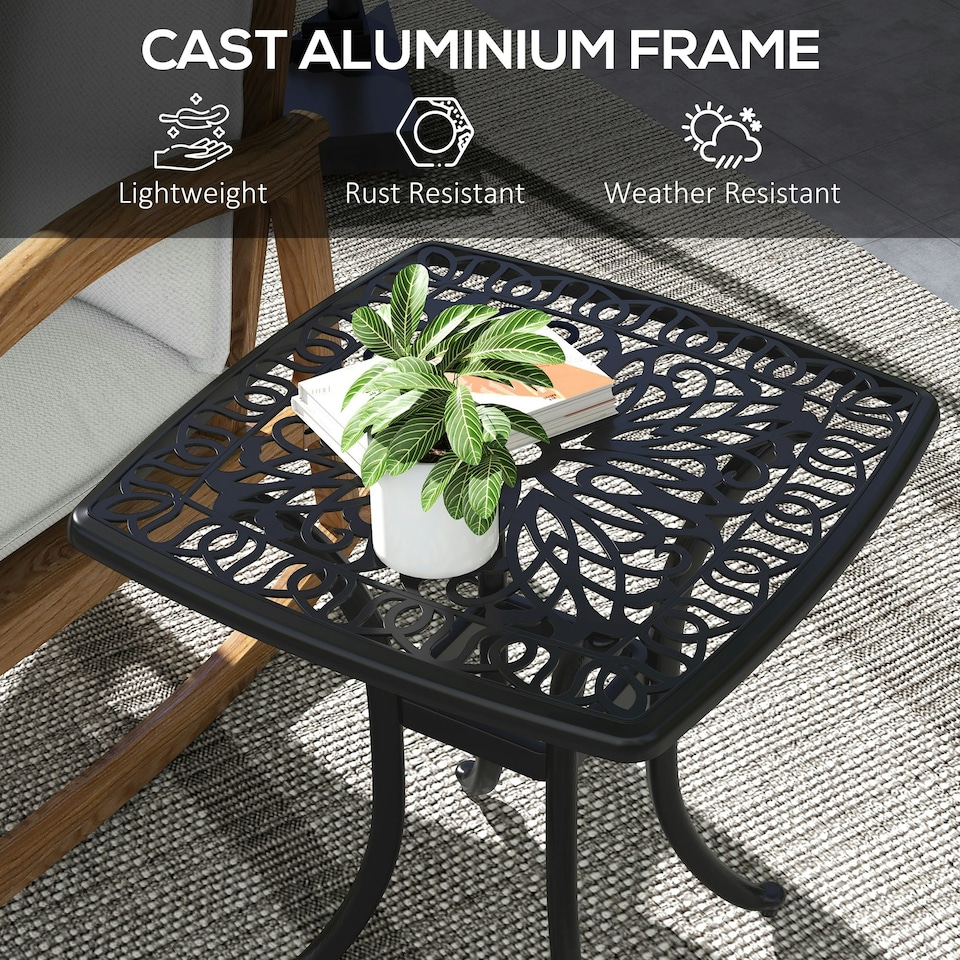 image 1 of Outsunny Cast Aluminium Bistro Table with Umbrella Hole, Black