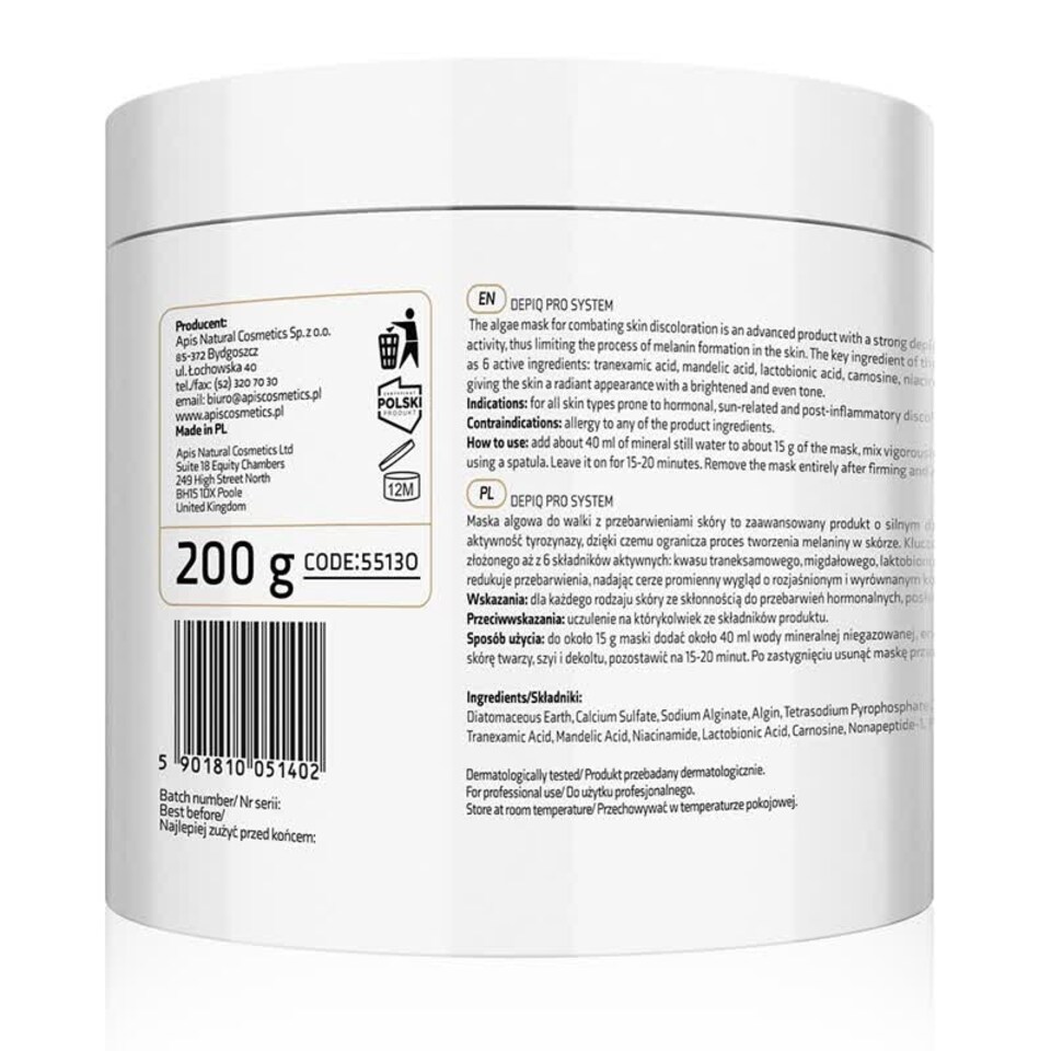 image 1 of Apis Professional DepiQ Pro System Depigmenting Algae Mask with 1% α-arbutrin and 1% Brightening Complex 200g