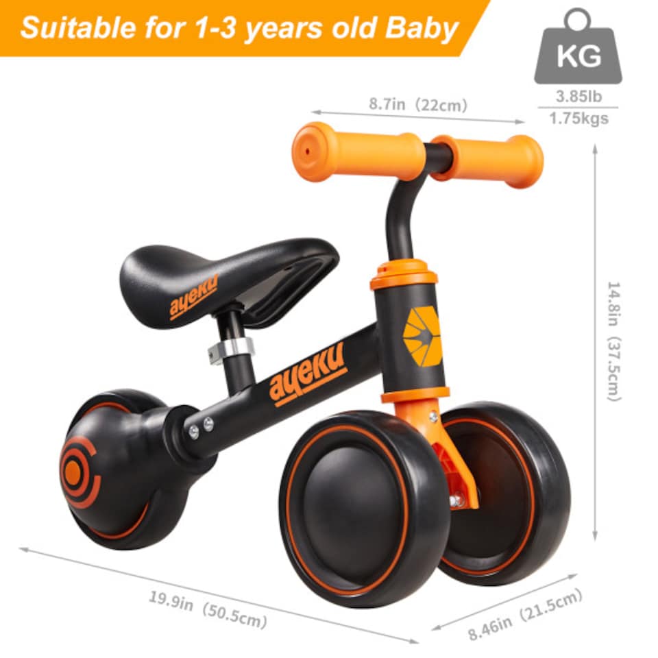 image 1 of AyeKu Baby Toddler Balance Bike Silent Wheels Adjustable Seat, 1-3 Years, Black | Multi