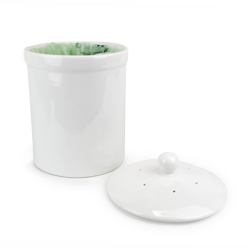image 1 of White Ceramic Compost Caddy - Portland Kitchen Ceramic Compost Bin for Food Waste Recycling