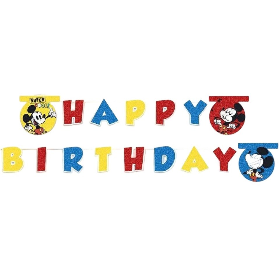 Disney Super Cool Mickey Mouse Happy Birthday Garland - Yellow/Red/Blue - One Size