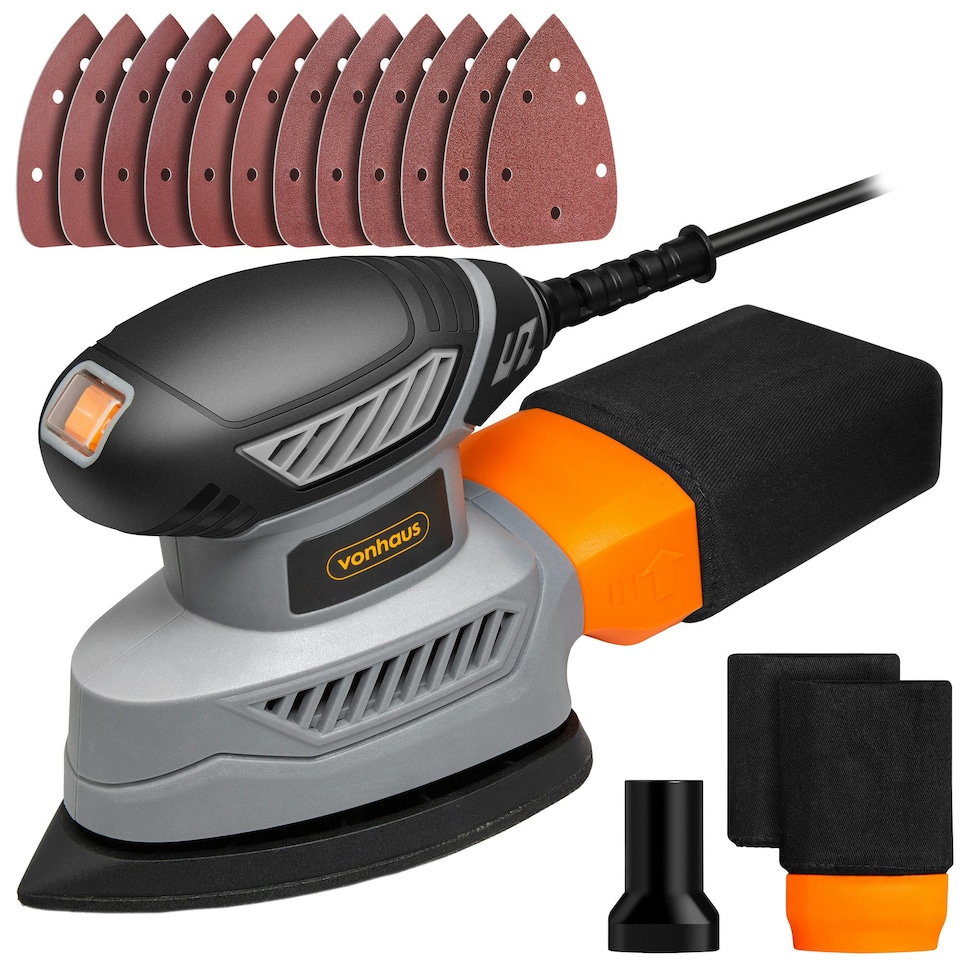 image 1 of VonHaus 130w Electric Detail Sander for Wood with Dust Collector