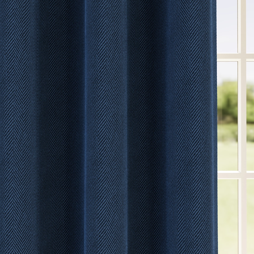 image 1 of Enhanced Living Chester Navy 46 x 54 inch (117x137cm) Eyelet Thermal Noise Reducing Blackout Curtains (PAIR)