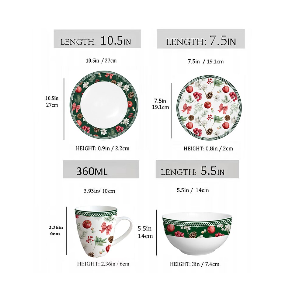 image 1 of simpa 24PC Christmas Flora Orchard Ceramic Dinner Set.