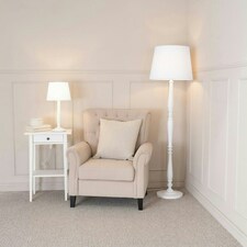 ValueLights Victoria White Wood Traditional Stem Floor Lamp with White Fabric Tapered Shade