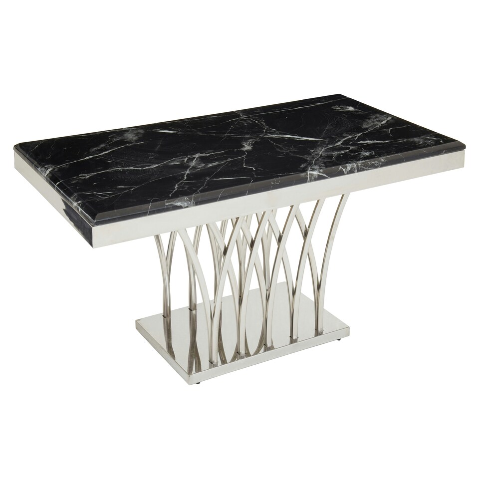 image 1 of Interiors by Premier Intricate Black Marble And Silver Coffee Table, Decorative Accent Table, Silver Finish Lounge Table Black
