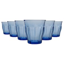Duralex Picardie Drinking Glasses - 310ml Tumblers for Water, Juice - Blue - Pack of 6 | Blue | Blue