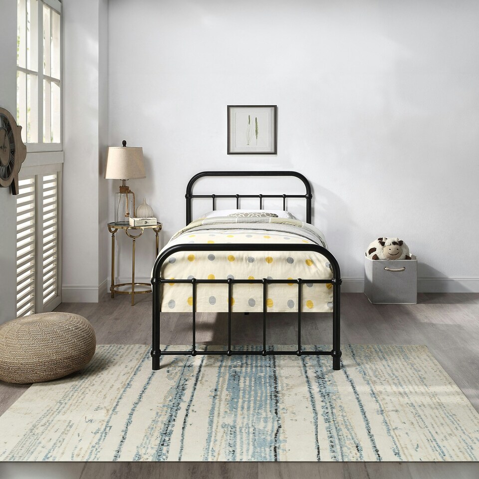 image 1 of Tewin Vintage Hospital Style Black Metal Bed Frame (Single)