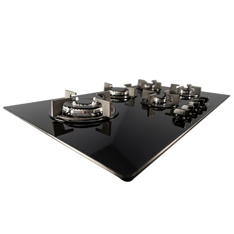 image 1 of SIA GHG902BL 90cm Black Glass 5 Burner Gas Hob With Cast Iron Pan Stands & Wok Burner