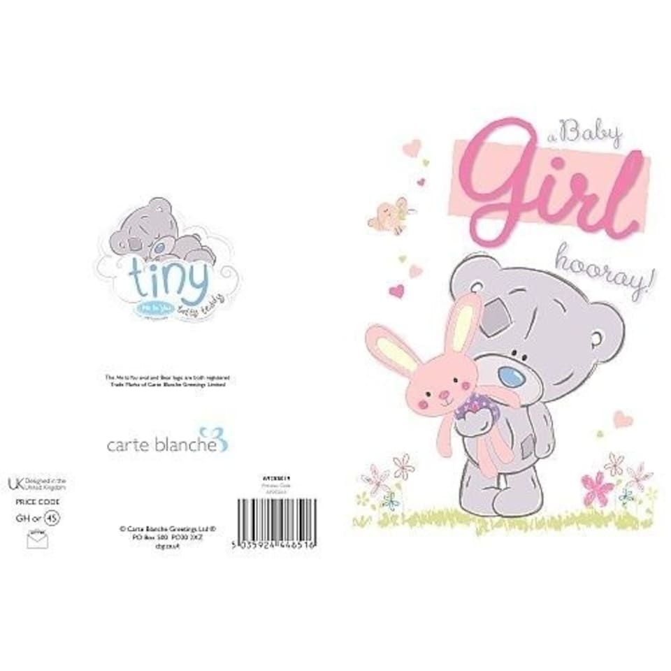 image 1 of ME TO YOU A NEW BABY GIRL BIRTH CONGRATULATION HOORAY CARD BEAR NEW GIFT