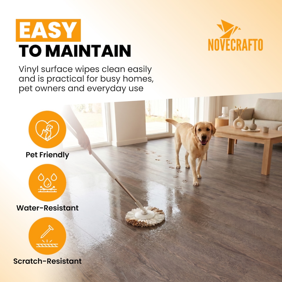 image 1 of NOVECRAFTO Self Adhesive Vinyl Floor Planks – Peel & Stick Flooring – Dark Brown Oak Effect – Easy DIY Installation – Durable & Waterproof Tiles | Brown | 4.17 sqm