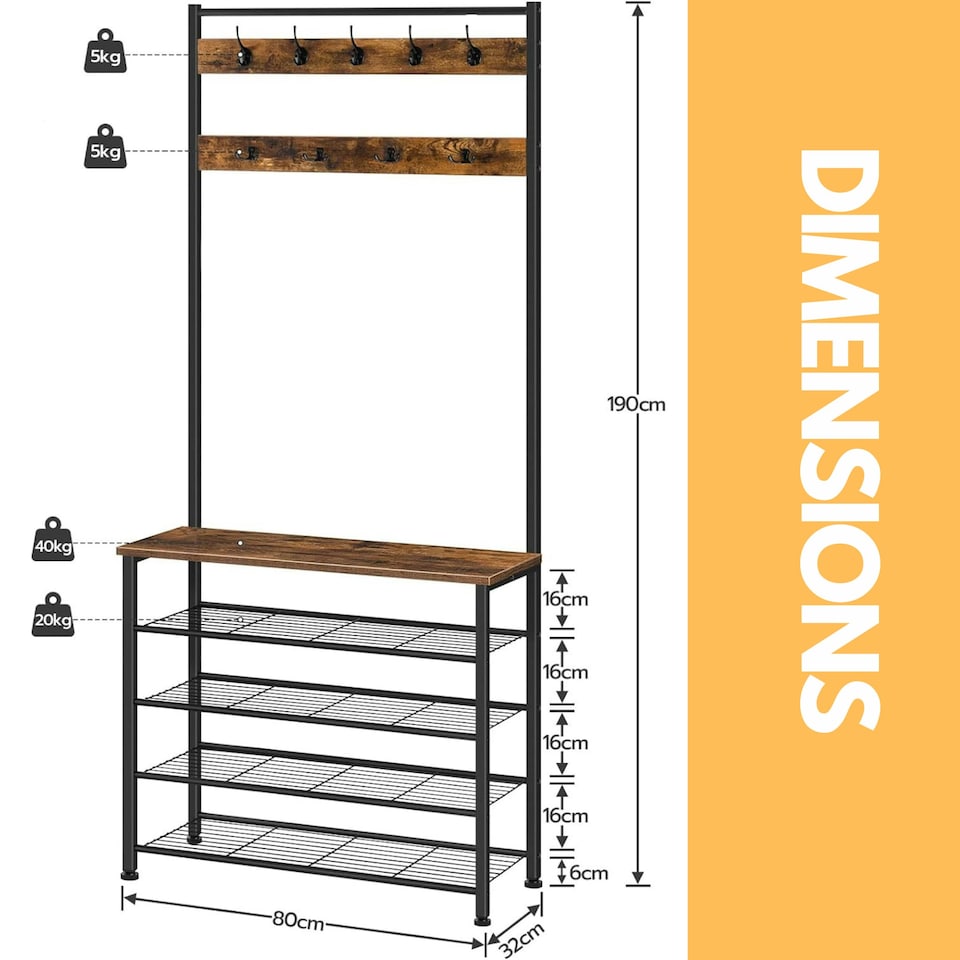 image 1 of Coat Rack Stand With 5 Tier Shoe Bench One Size