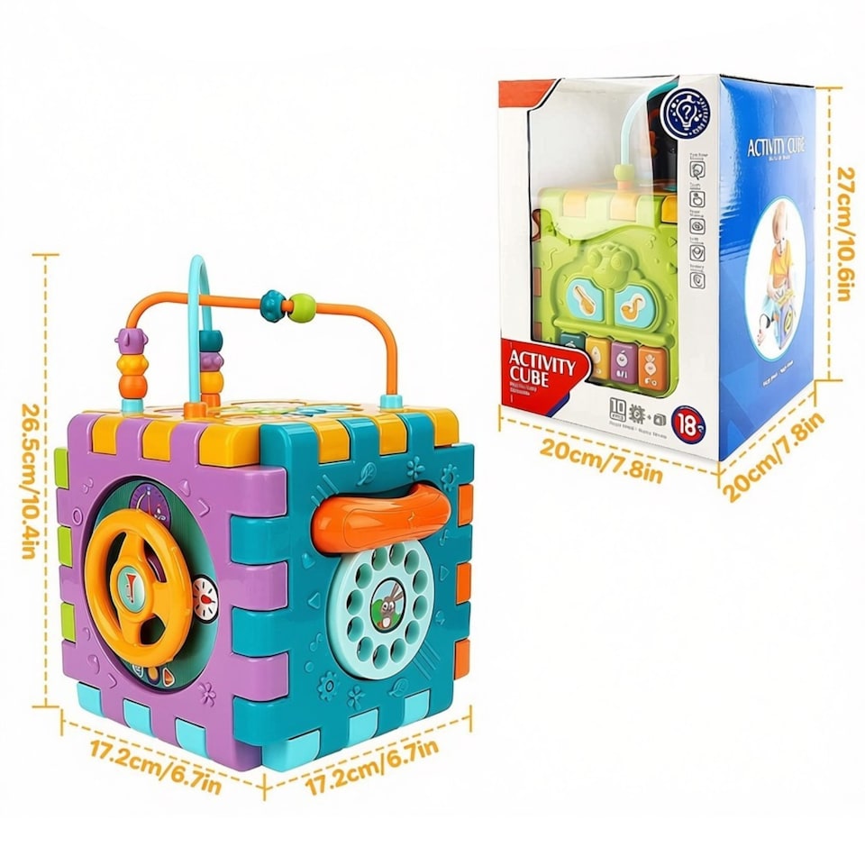 image 1 of 6-in-1 Educational Baby Activity Cube with Music, Lights, Piano, Shape Sorter, Steering Wheel & Phone - Montessori Learning Toy for Babies 6-12 Months & Toddlers 1-3 Years - Sensory Development Gift