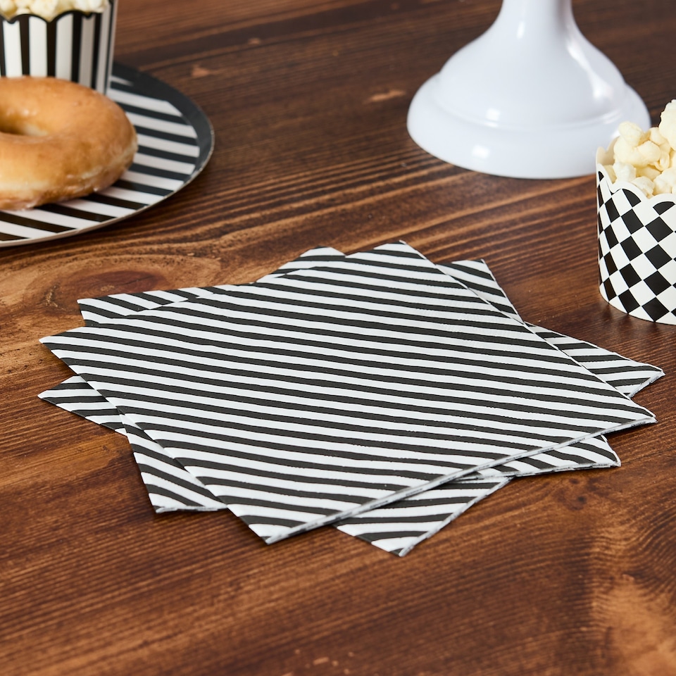 image 1 of Hootyballoo Monochrome Striped Paper Napkins - Pack of 16