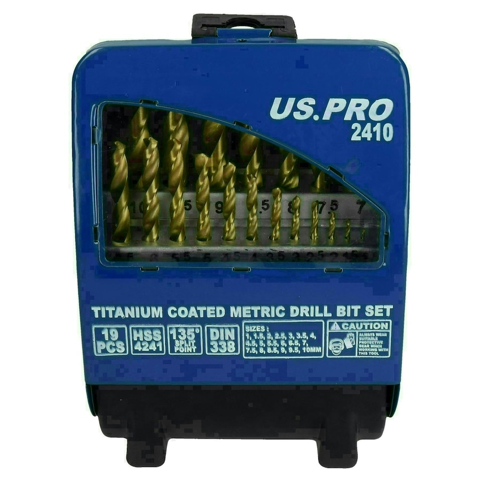 image 1 of Metric MM Sizes HSS + Titanium Coated Drill Drilling Bit Set 1mm - 10mm 19pc