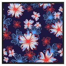 Red, white & blue flower print (Picture Frame) Black | S