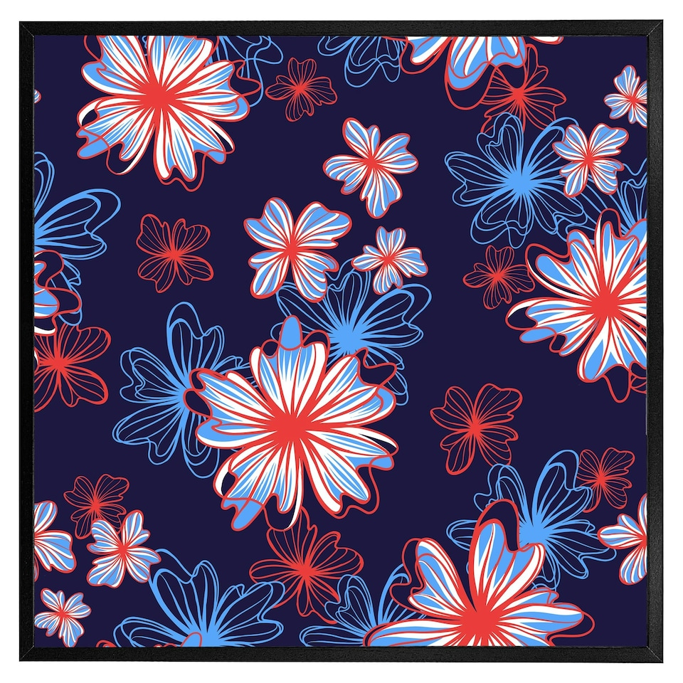 image 1 of Red, white & blue flower print (Picture Frame) Black | S