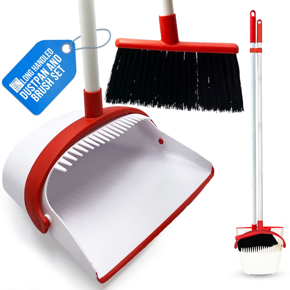 image 1 of Long Handled Dustpan and Brush Set Reduce Bending Tall Lobby Dustpan and Sweeping Brush
