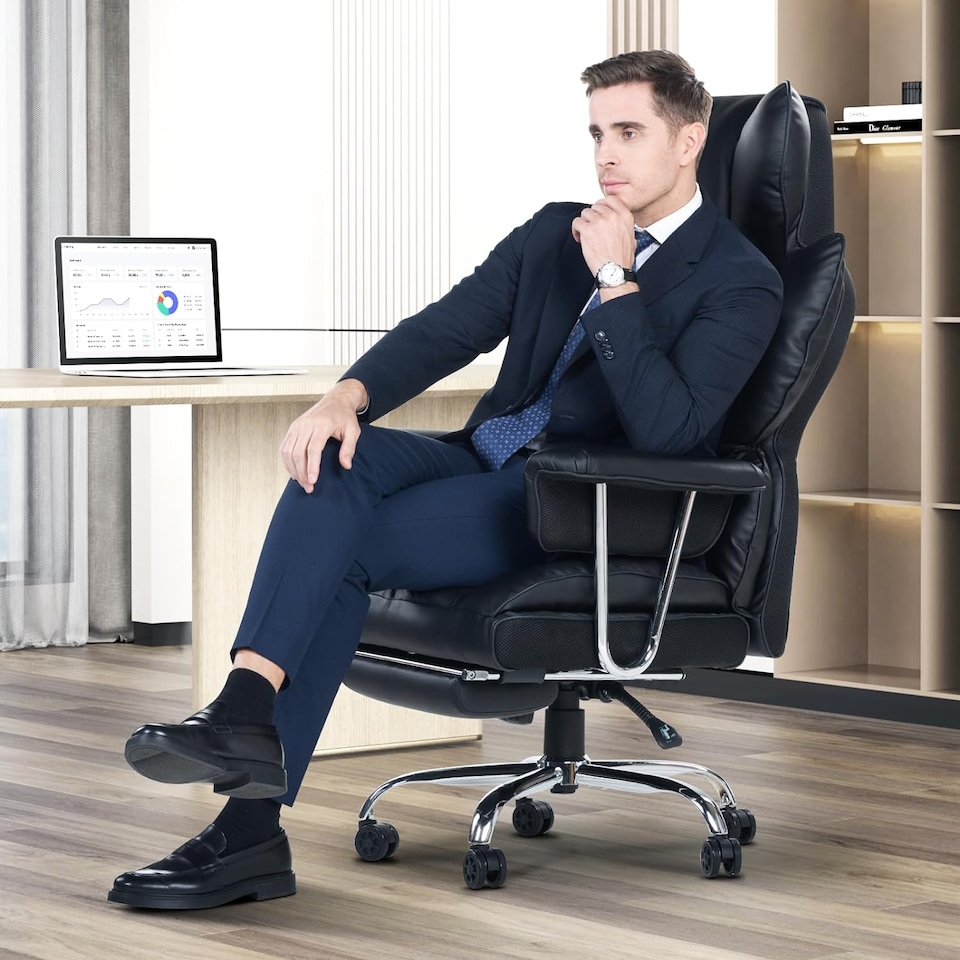 image 1 of Rattantree Ergonomic High Back Leather Office Chair with Footrest