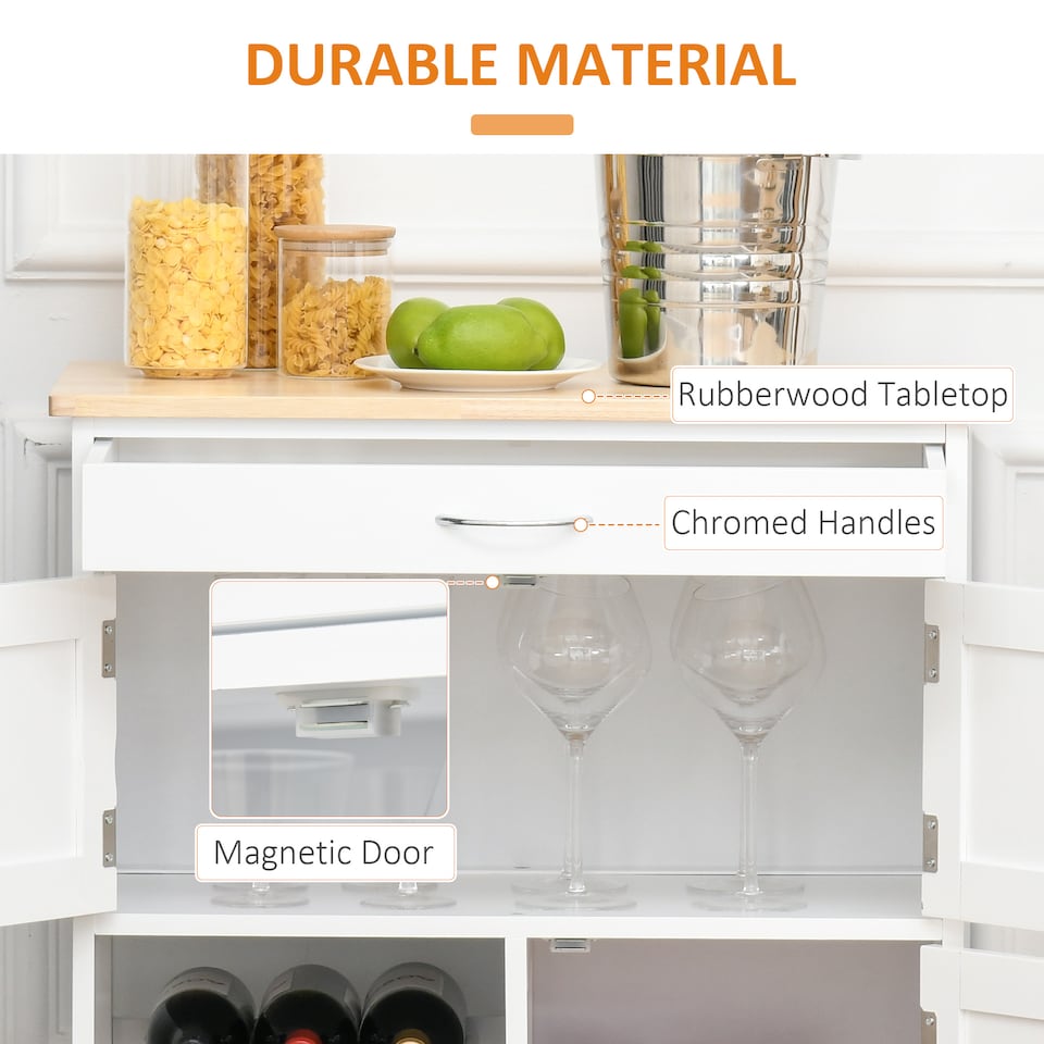 image 1 of HOMCOM Rolling Kitchen Island Trolley Storage Cart w/ Rubberwood Top, White