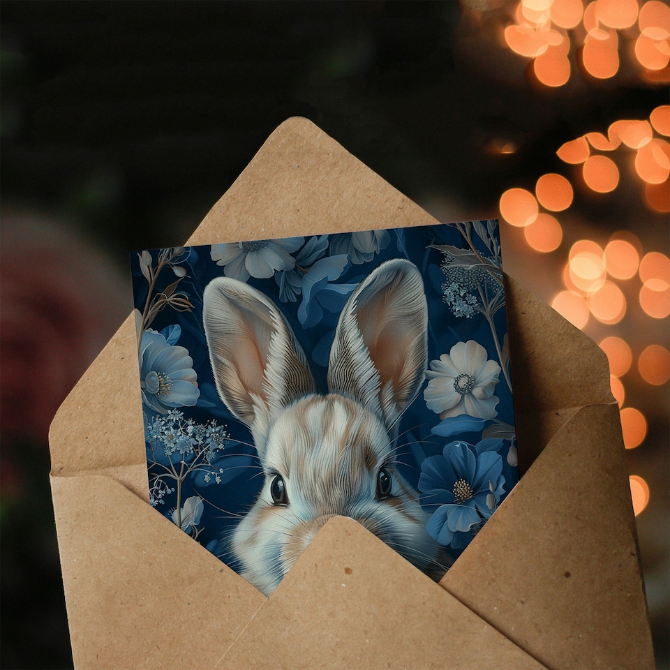 image 1 of Cute Bunny Flower Pattern Woman Rabbit Her Birthday Card