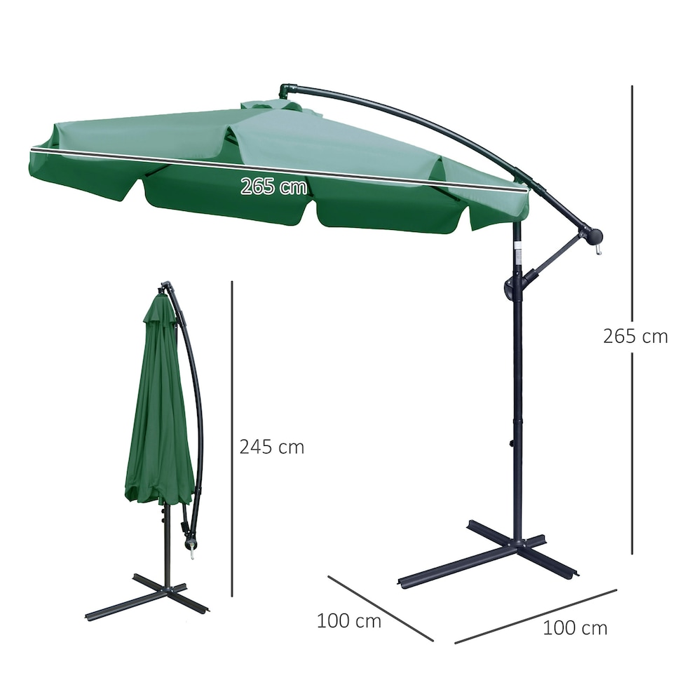 image 1 of Outsunny 2.7m Garden Cantilever Banana Parasol with Crank, Green