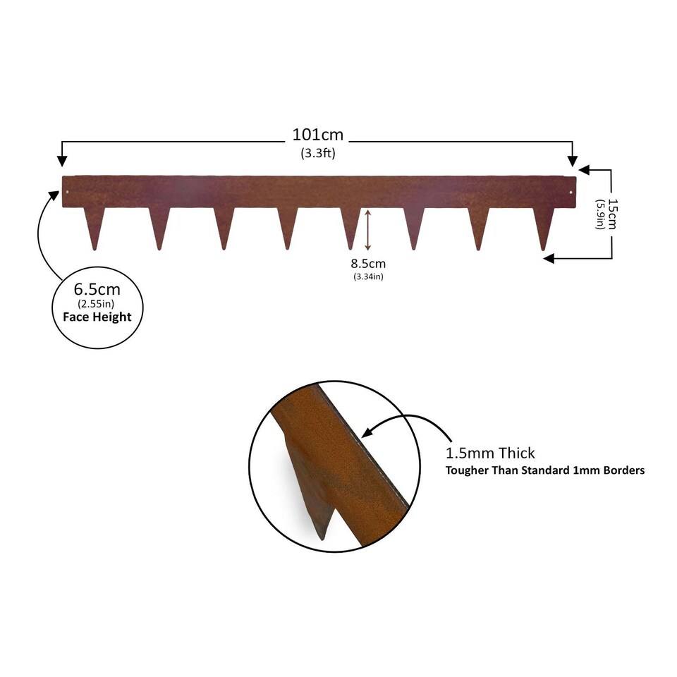 image 1 of 1m Heavy Duty Metal Garden Borders with Pega - Set of 5 | Bronze | Rust