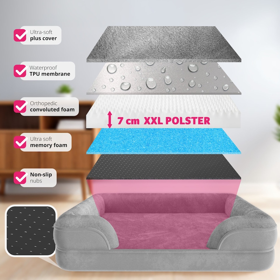 image 1 of Dog Bed Kimba - orthopaedic, thick padding, raised edge, washable cover | Grey | grey | L | 1