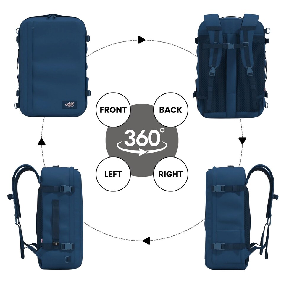 image 1 of CabinZero Classic Plus Backpack 42L, Cabin Size Travel Backpack with Laptop Compartment, Lightweight Carry-On & Everyday Bag | Black | Absolute Black