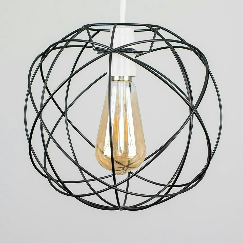 image 1 of ValueLights Retro Style Matt Black Metal Basket Cage Ceiling Pendant Light Shade