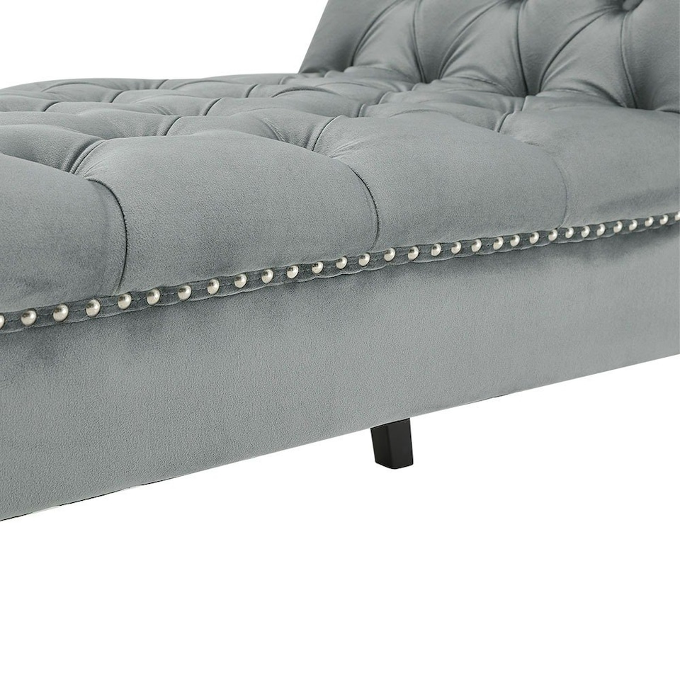 image 1 of Living and Home Contemporary Velvet Buttoned Bench with Black Wood Legs
