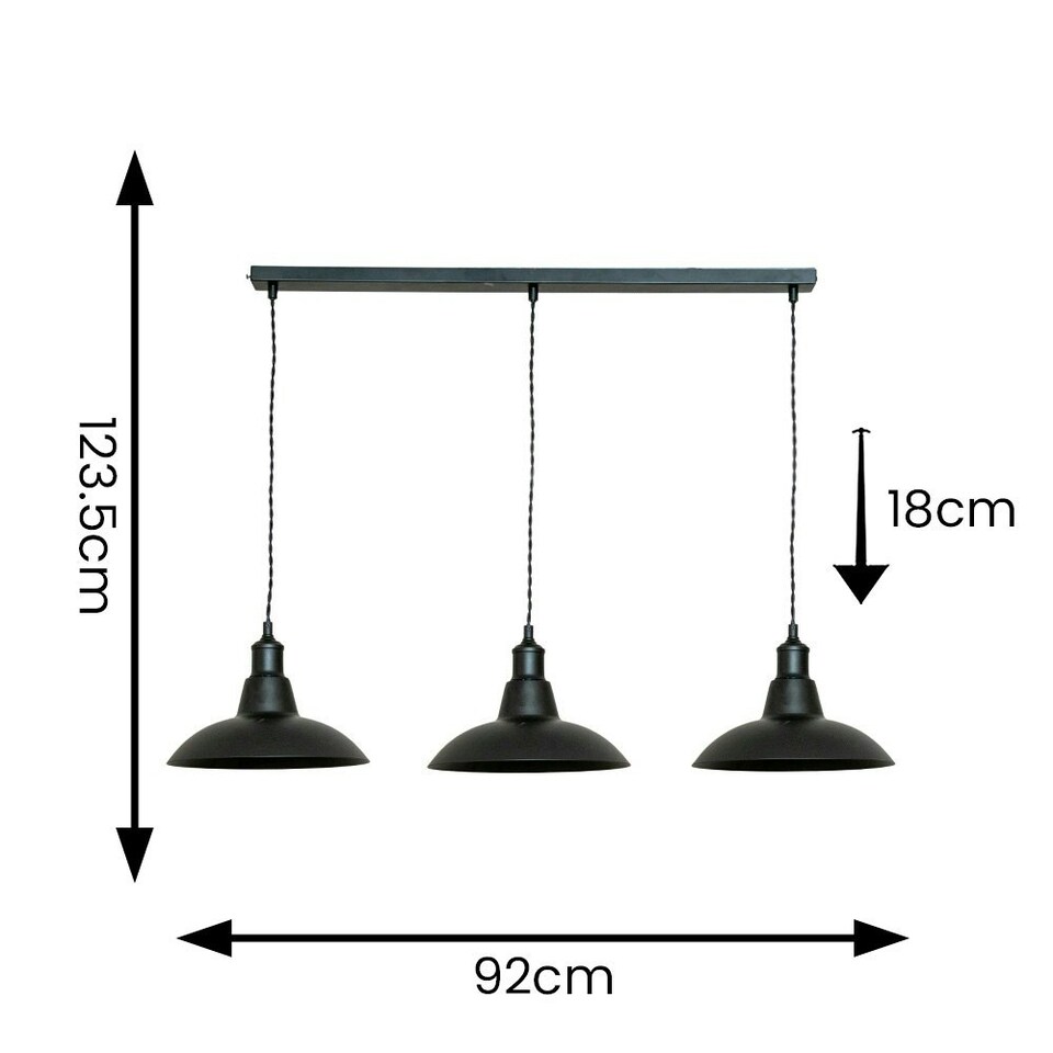 image 1 of ValueLights Civic Matte Black Metro Dome 3 Drop Diner Bar Matte Black Ceiling Pendant Light Black