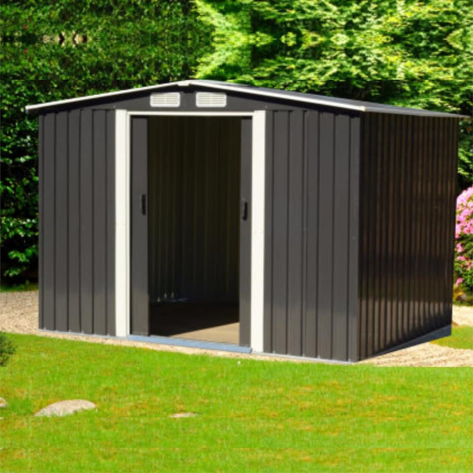 image 1 of Groundlevel 6x8 Foot Galvanised Metal Garden Storage Shed With Sliding Door