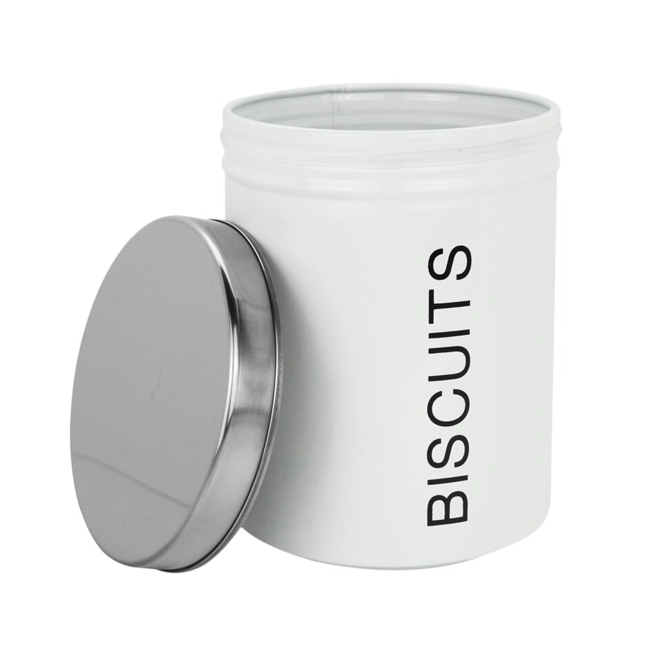image 1 of Harbour Housewares White Round Metal Kitchen Biscuit Tin Kitchen Caddy Kitchen Storage Containers Bin Canister
