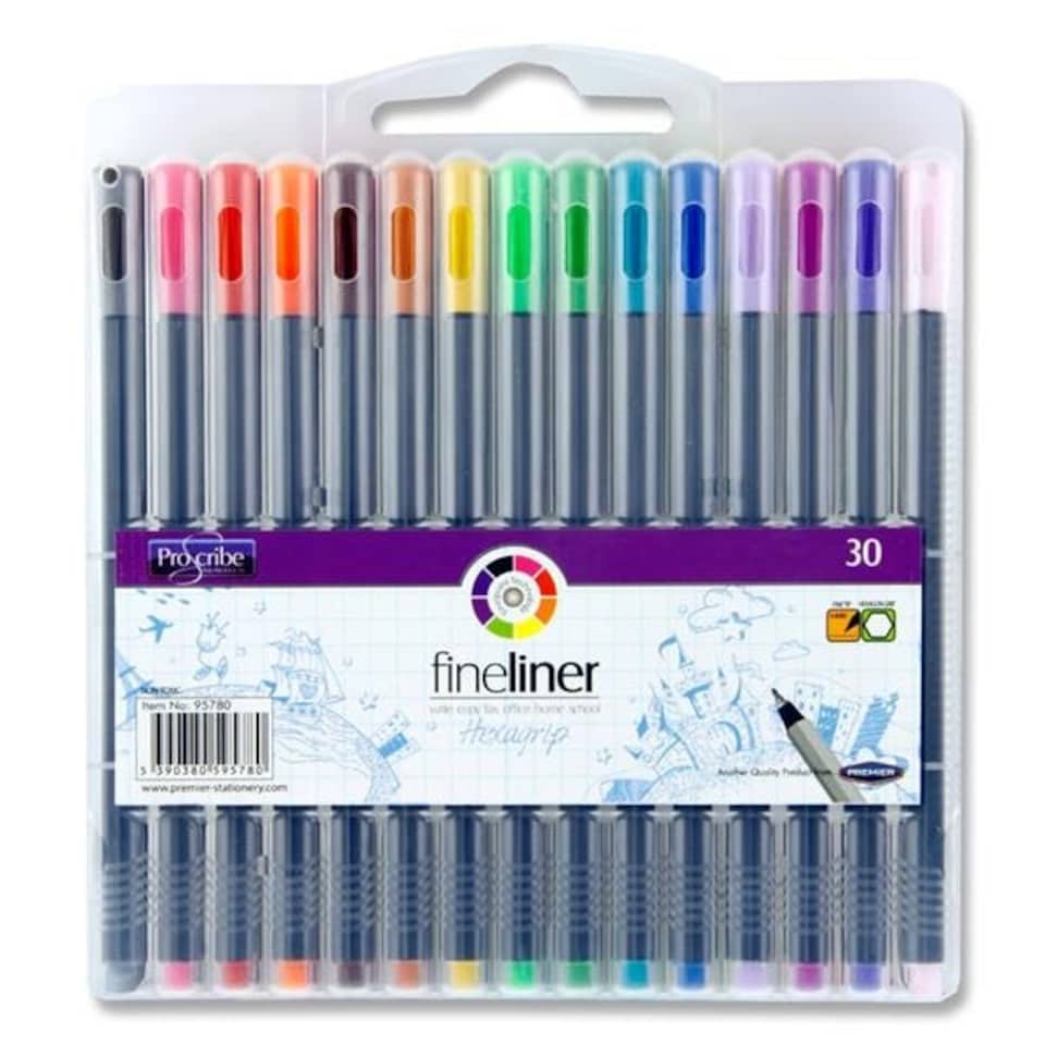 image 1 of Box of 30 Hexagrip Fineliner Coloured Pens by Pro:scribe