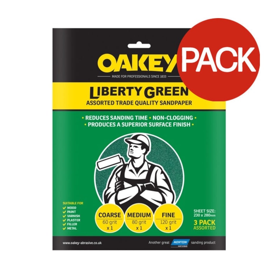 Oakey Liberty Sandpaper (Pack of 3) - Green - One Size