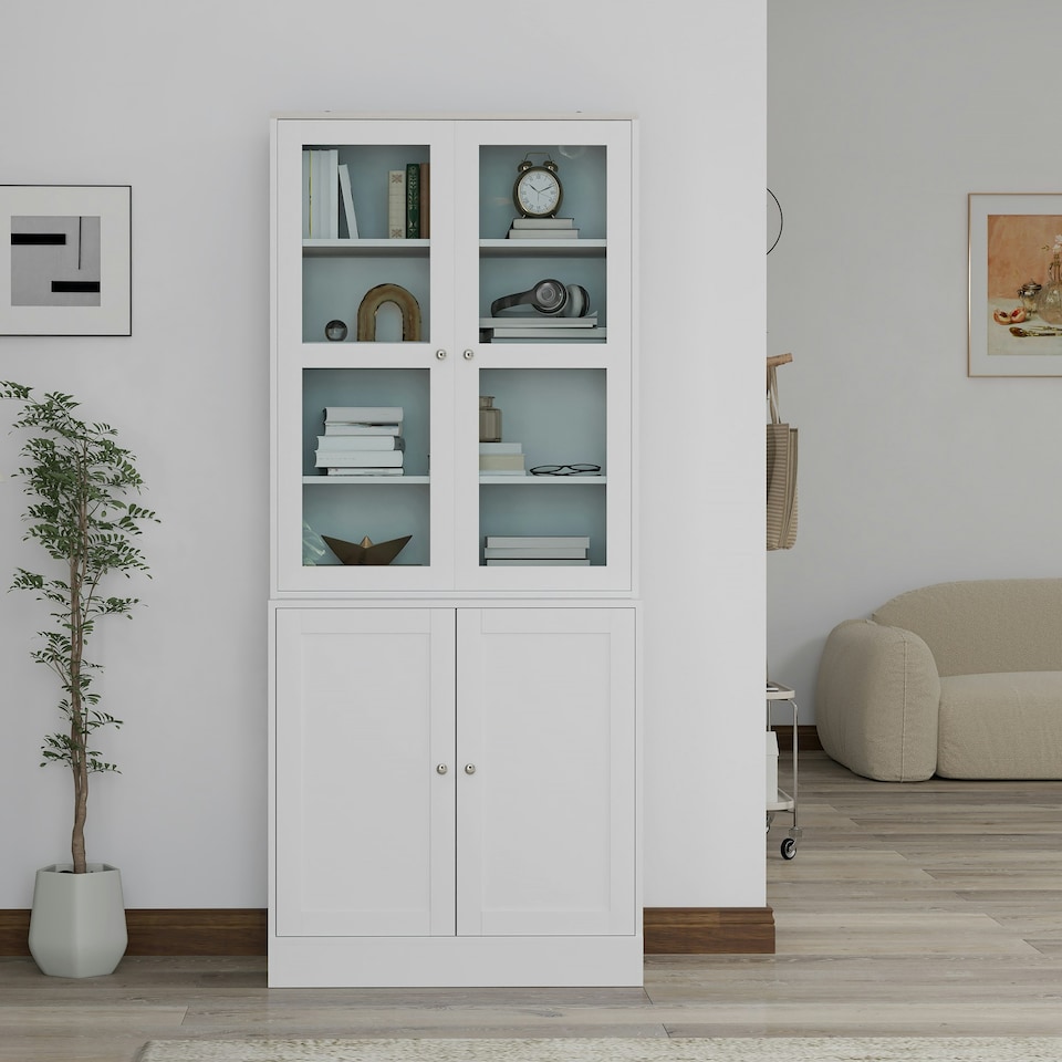 image 1 of HOMCOM Modern Bookcase, Display Storage Cabinet with Adjustable Shelves Grey